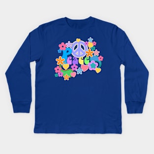 Peace and Love Hippy Flower Power Design Kids Long Sleeve T-Shirt